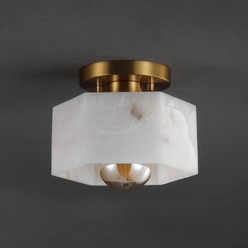 Tessa 8" 1-Light Modern Contemporary Alabaster/Iron Hexagonal LED Semi Flush Mount - JONATHAN Y